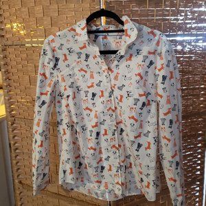 Boden Womens The Classic Button Front Shirt in doodle Dog Print US 12 R W0189